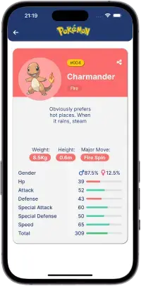 Página que lista as informações do pokemon escolhido.